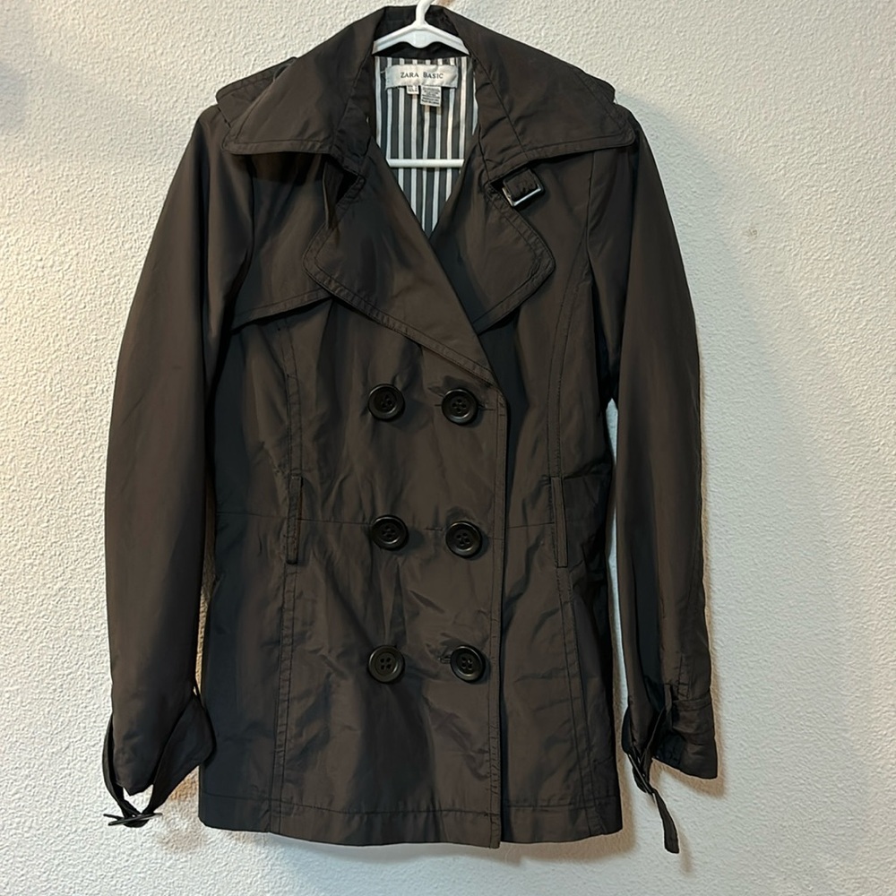 Zara Basic Black Button Down Trench Coat Size Med… - image 1